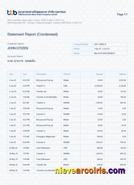 Thailand TMBThanachart Bank statement report Word and PDF